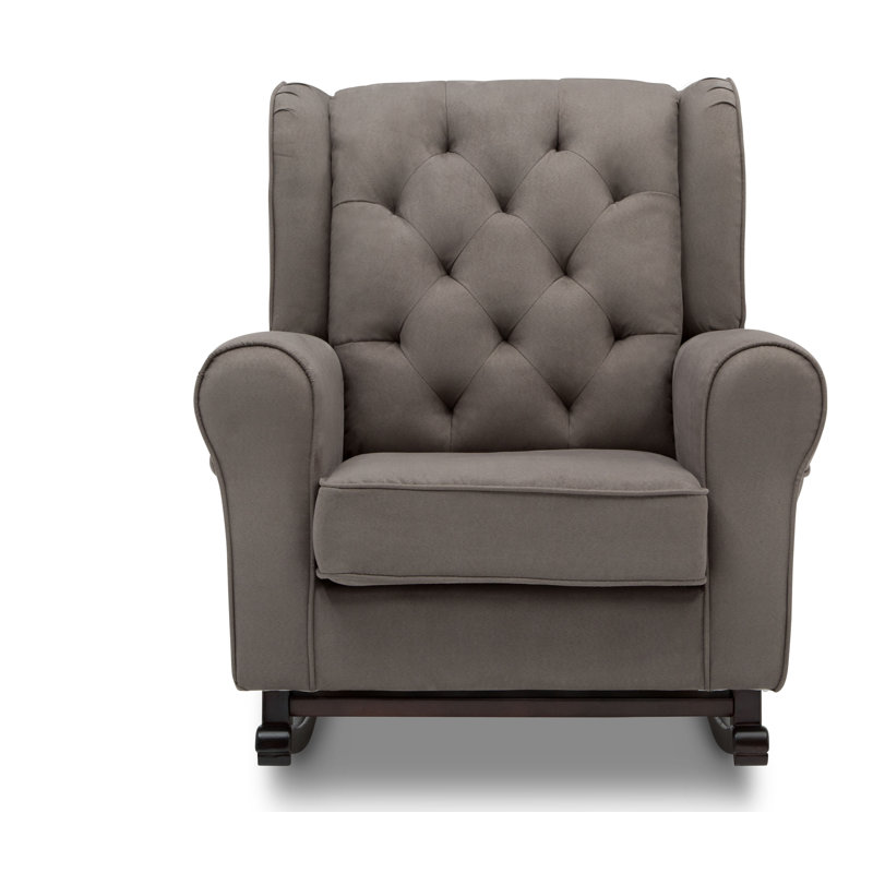 Graphite Microfiber Upholstered Nursery Rocking Chair with Wood Rocker Feet