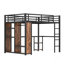 Queen Size Loft Bed Frame With Built-In Wardrobe, Metal Loft Bed With Desk And Storage Shelves-1860117841