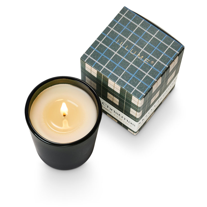 Bougie Noble Balsam & Cedar, Votive verte en boîte Merry Christmas
