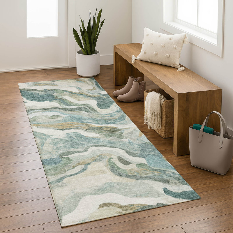 Premium Machine Washable Mayfield AMF2162 modern Rug, Runner 2'3" x 7'6", Teal