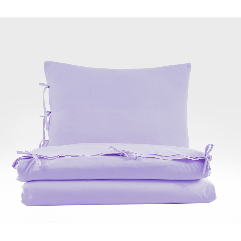 Solid Cream  Color Pollycotton104' X90' Duvet Cover Set With Two Shams, Purple, Queen Duvet Cover + 2 Standard Shams
