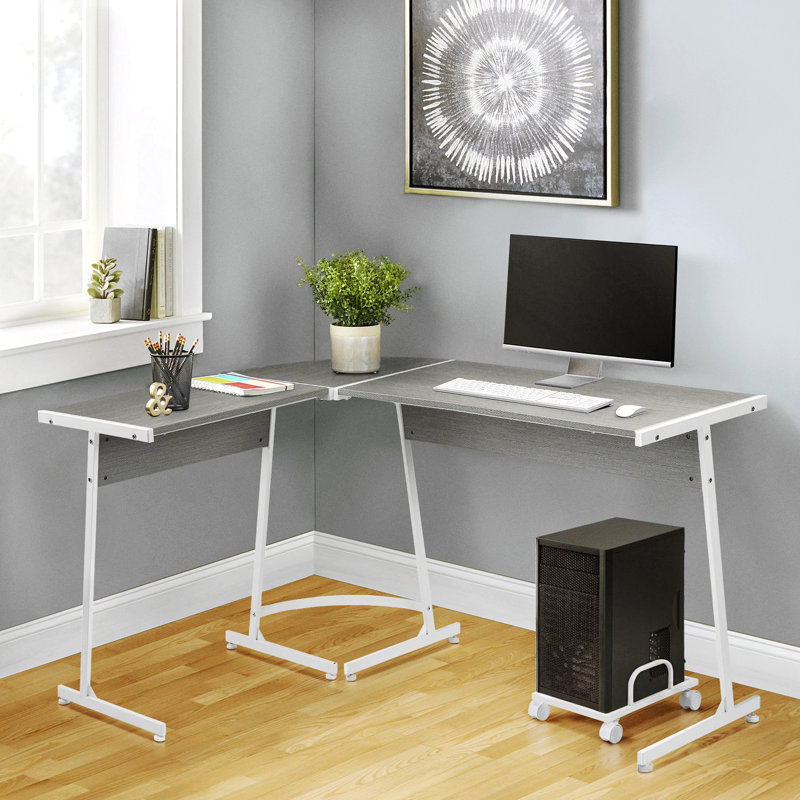 Grey And White L-Shape Computer Desk