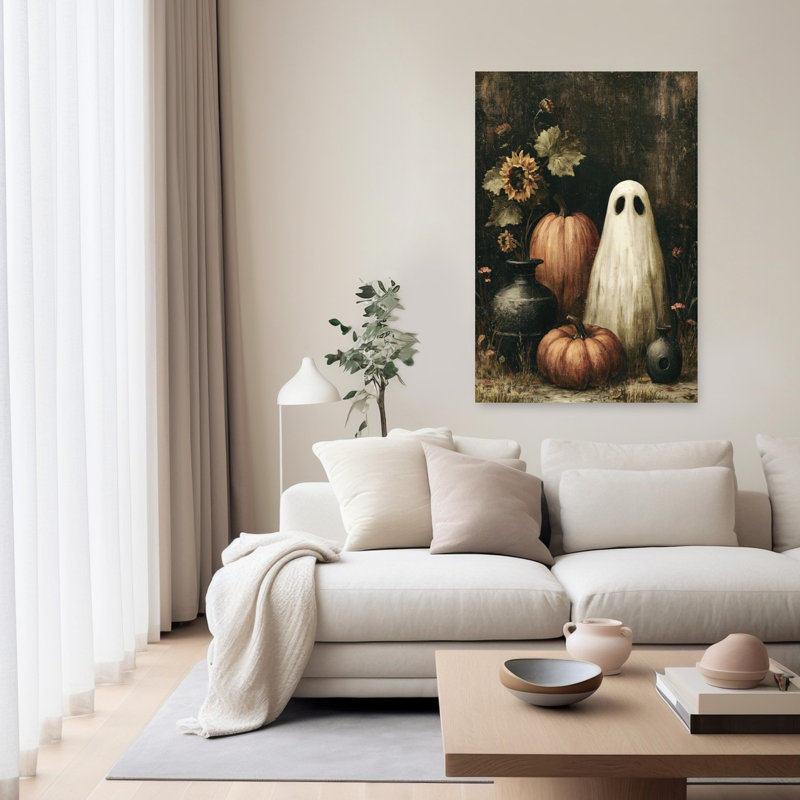 Nature morte fantomatique rustique vintage abstraite avec tournesols, paysage d'automne, affiche murale, H 60 po x l 40 po