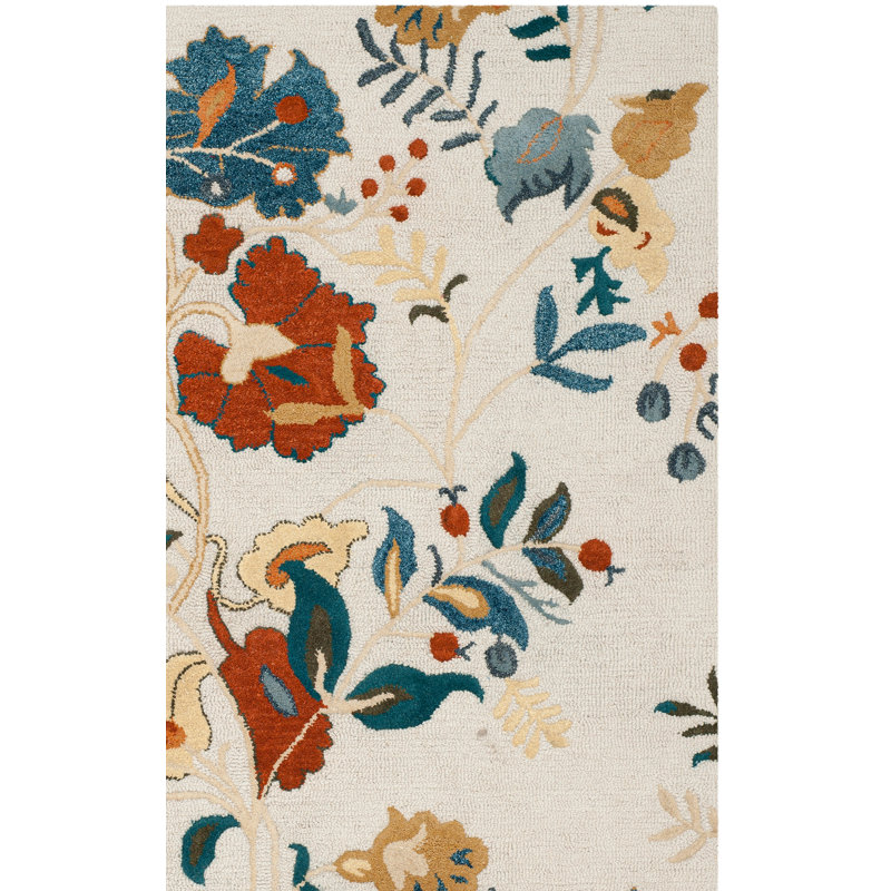 Skelmersdale Hand Tufted Wool/Cotton/Latex Floral Rug in Blue, Rectangle 4' x 6'