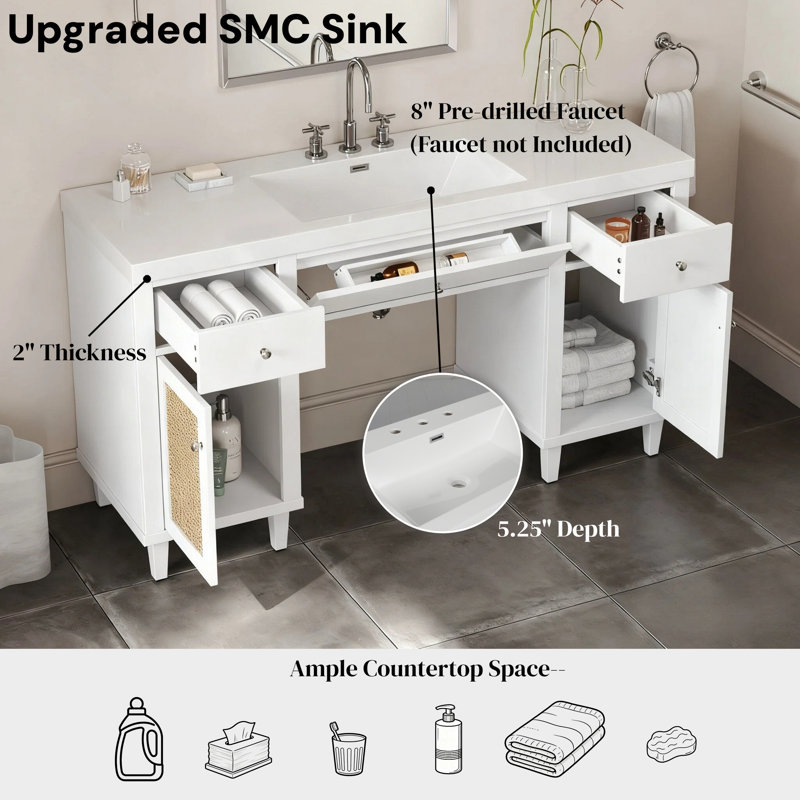 Meuble-lavabo 60 po avec lavabo SMC, White