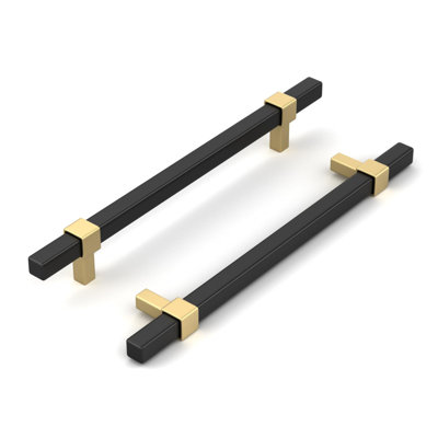 15 Pack Cabinet Handles Black and Gold Cabinet Pulls 7-1/2 Inch Hole Center Drawer Pulls Modern Bar Dresser Handles for Bathroom Kitchen Bedroom, Zinc Alloy