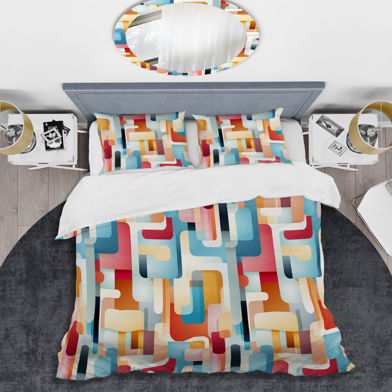 Ensemble de housse de couette en microfibre bleu / rose / jaune Amilyah, Housse de couette pour très grand lit et 2 très
