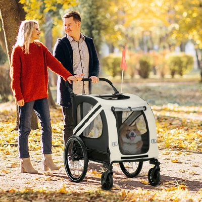 Aosom 2-In-1 Pet Bike Trailer For Small Dogs, Road-Visibility Bicycle Stroller, Weather-Strong Bike Wagon Trailer Sidecar Attachment