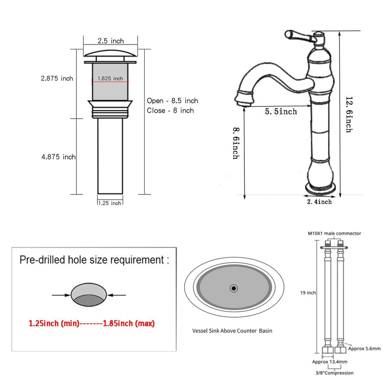 Robinet de salle de bain vasque avec bonde, Chrome poli