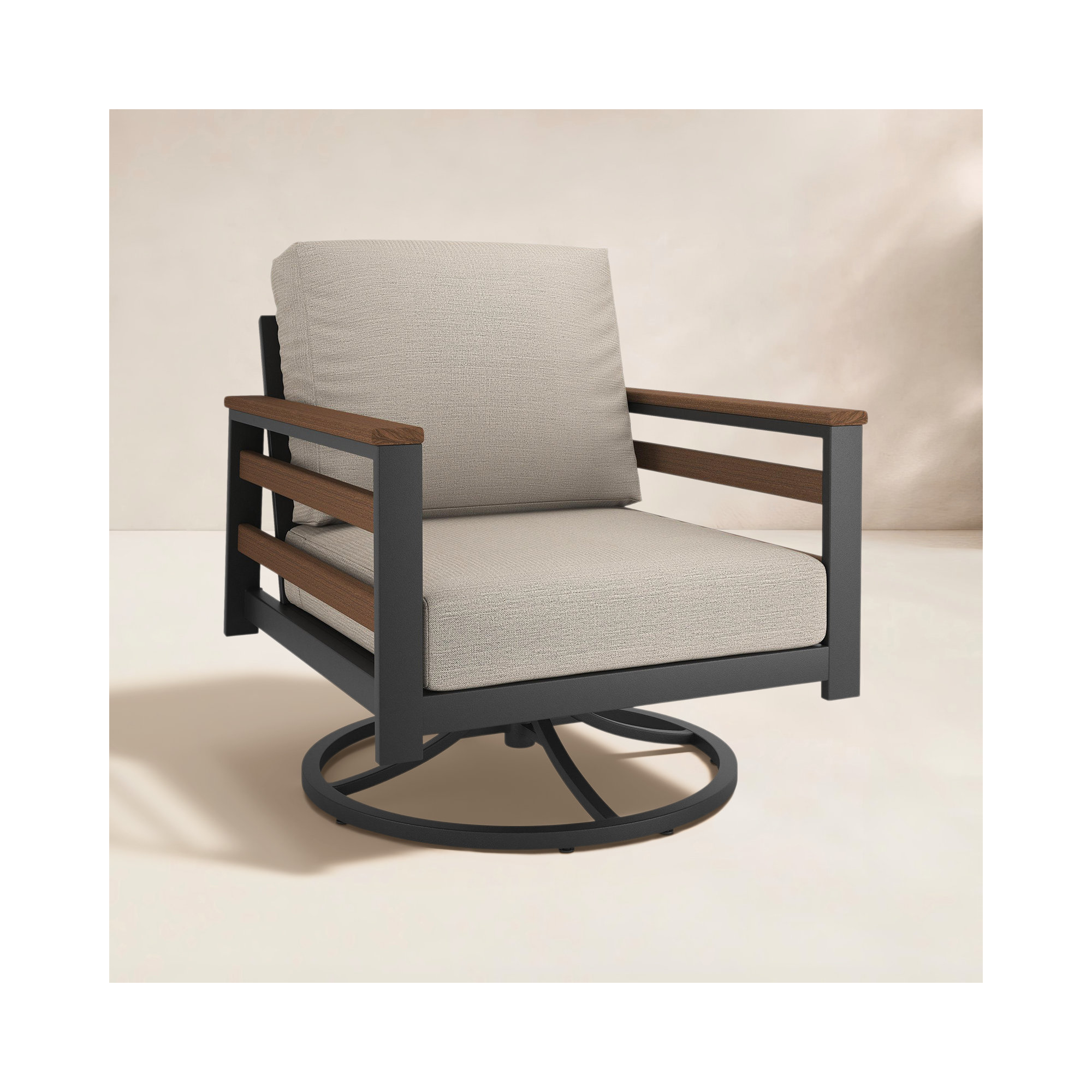 Townsend Metal Outdoor Swivel Rocking Chair with Sunbrella® Cushion, Brown, Cast Silver