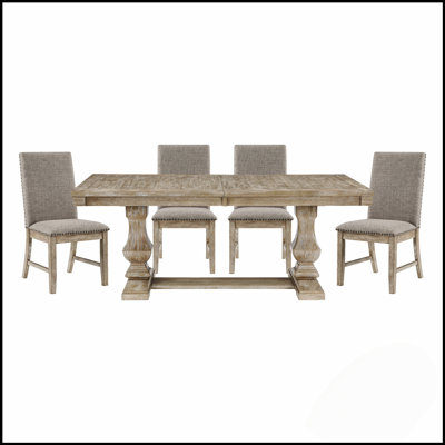 Ensemble de salle à manger traditionnel 5 pièces avec table extensible et 4 chaises d'appoint, finition gris brunâtre pour une décoration intérieure élégante