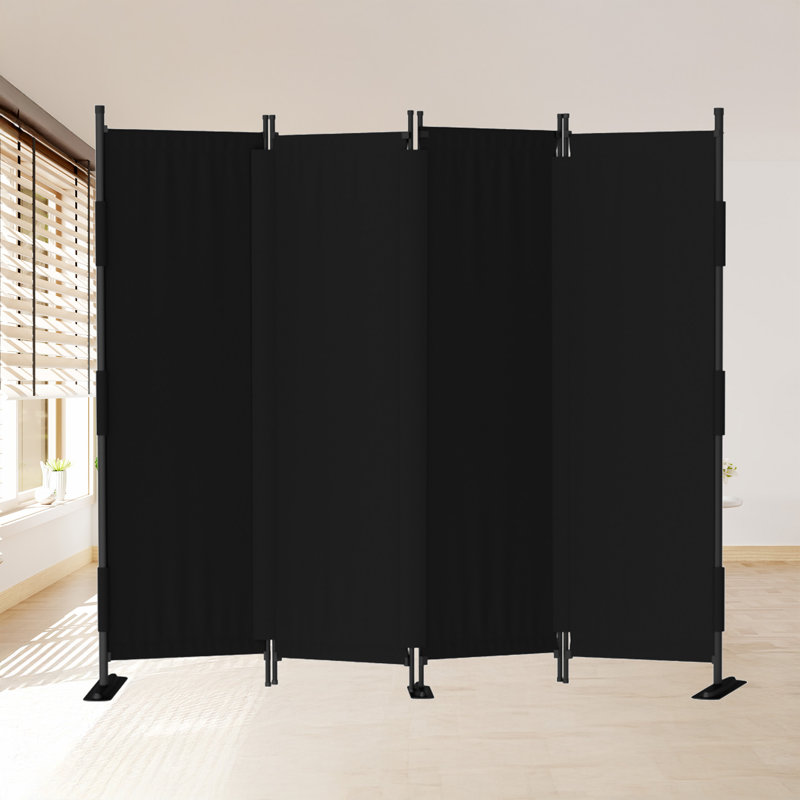 Cloison d'intimité pliable transparente à 4 panneaux avec cloison de pièce 88 po, Noir