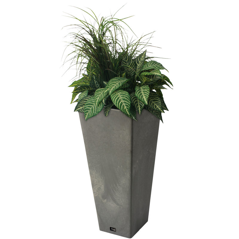 Valencia 10.5"x24"H Square Planter with Water Tray, Gray