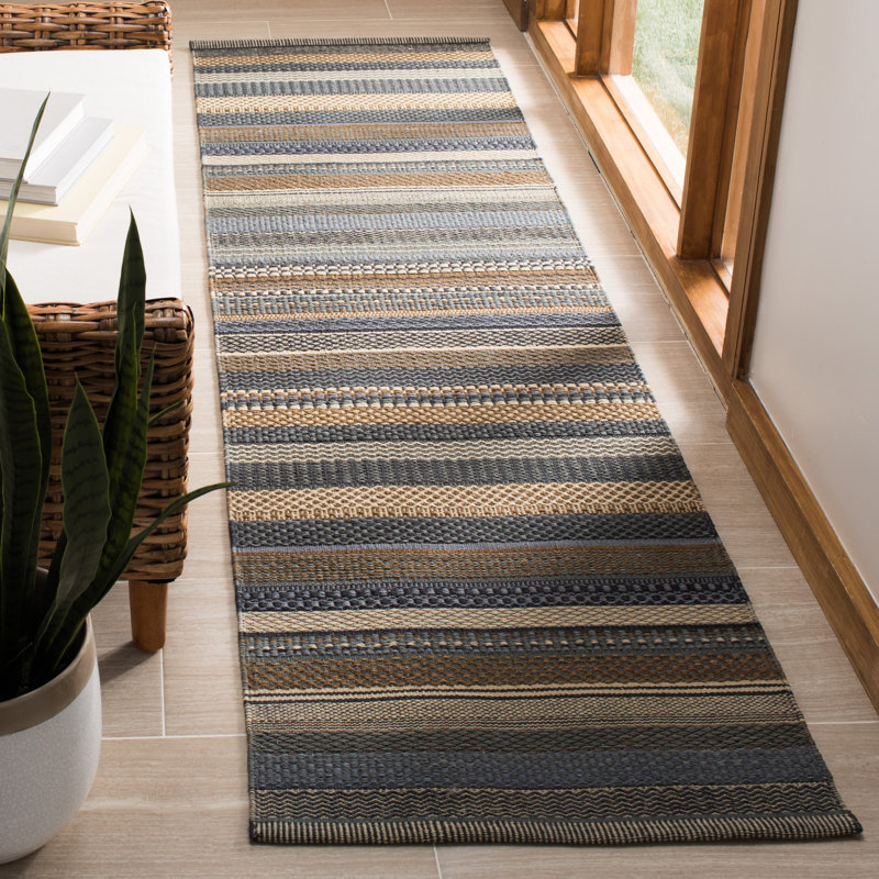 Tapis rayé en laine Grice Kilim, Tapis de couloir 2 pi 3 po x 8 pi