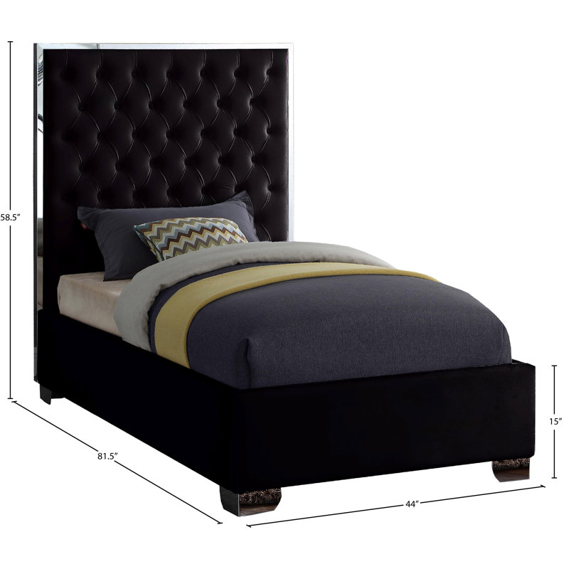 Spadaro Upholstered Platform Bed, Black Velvet, Silver, Twin