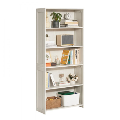 5 Tiers Wide Bookshelf, 68.3 in Wooden Open Bookcase with Display Storage Organizer Shelf, Freestanding Tall Display Floor Bookcase Bookshelf for Library, Bedroom, Living Room, Office, White