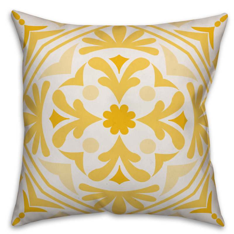  Coussin Medallion, 18 po x 18 po, Jaune, Polyester / bourre en polyester