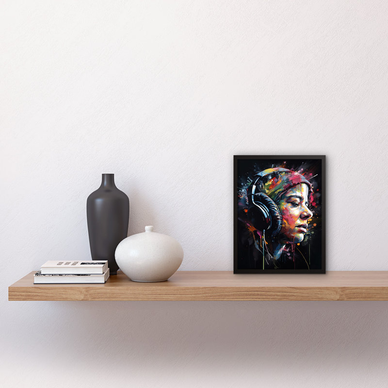 Lost In Melody Listening To Music Through Headphones - Single Picture Frame Print