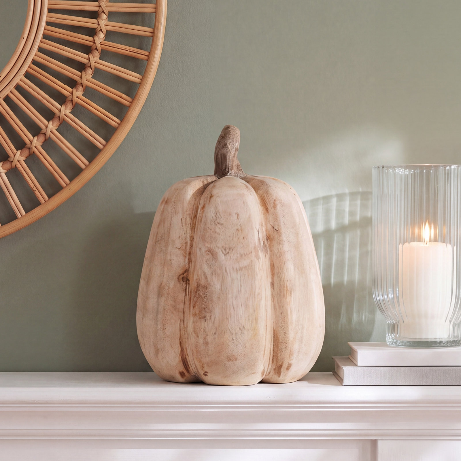 Carved Mango Wood Pumpkin Figurine