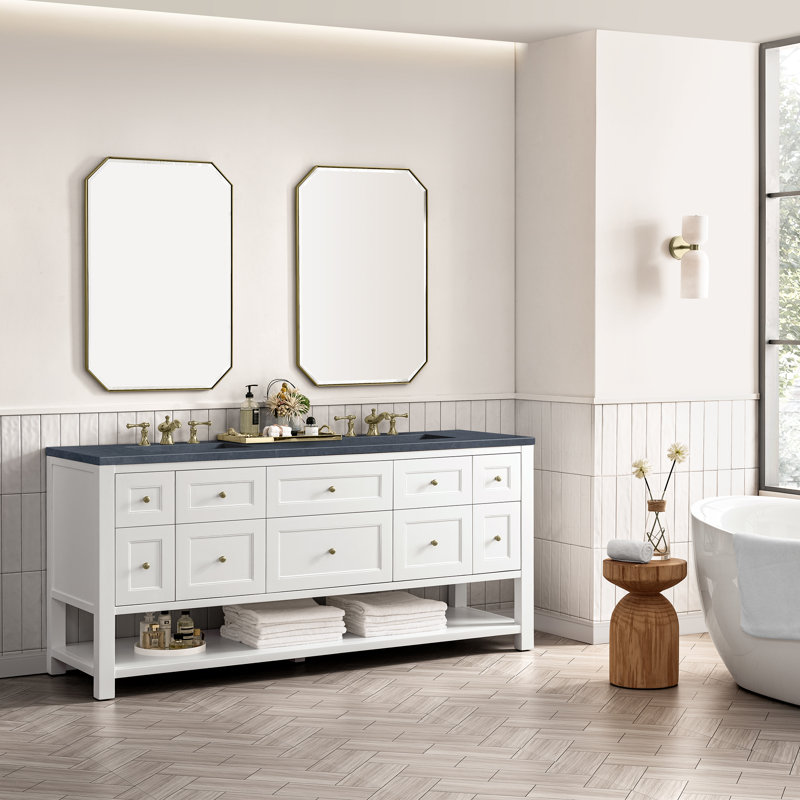 Breckenridge 72'' W Double Vanity, Charcoal Soapstone, Bright White, 8" Widespread