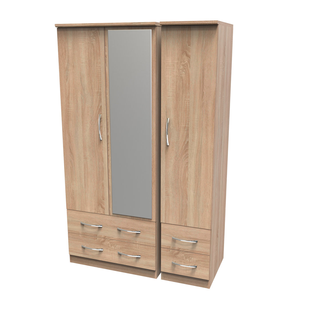 Dekyn Triple 4 Drawer Mirror Wardrobe