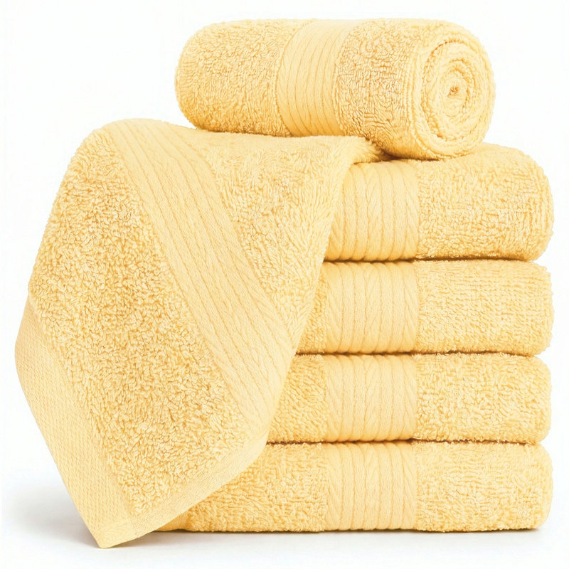 100% Cotton Washcloth 12 x 12 Inch Highly Absorbent, Yellow