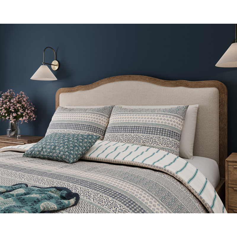 Folk Stripe Cover Set, Blue, Super King Duvet Cover + 2 Pillowcases