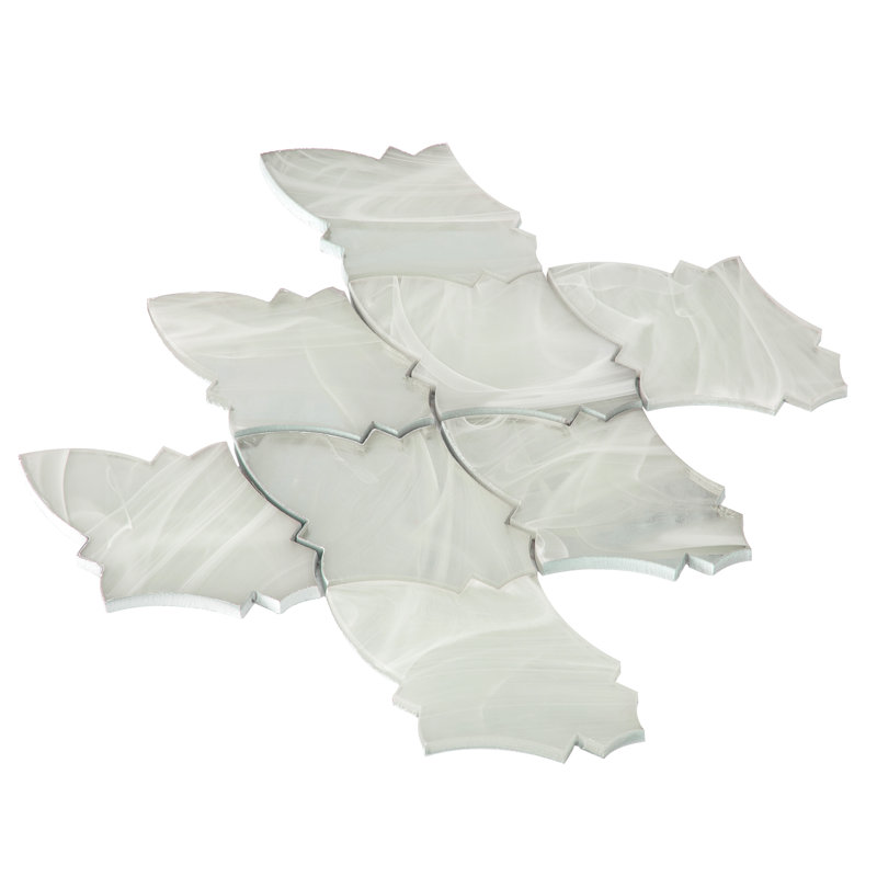Virelle 9x10 in. Soft Ivory Glossy Glass Arabesque Wall and Floor Tile (3.03 sq ft/case, 5-Pack), White/Grey