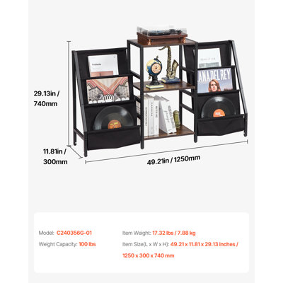 Support pour platine vinyle, présentoir à disques vinyle en métal à 3 niveaux, étagère de présentation pour disques, support en bois idéal pour la chambre ou le salon, noir