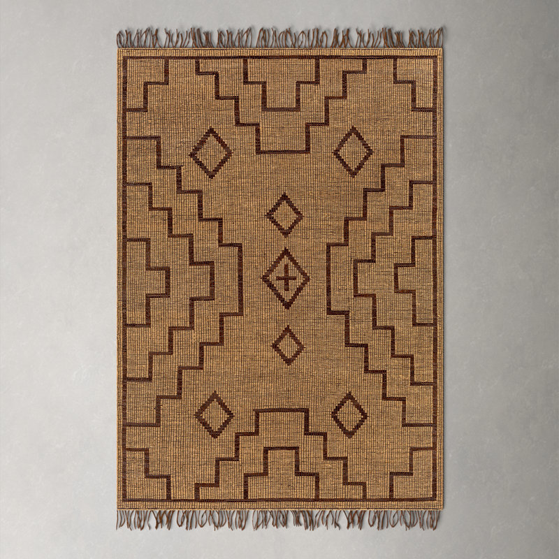 Alfi Southwestern Flatweave Area Rug in Brown/Camel, Rectangle 12' x 15'