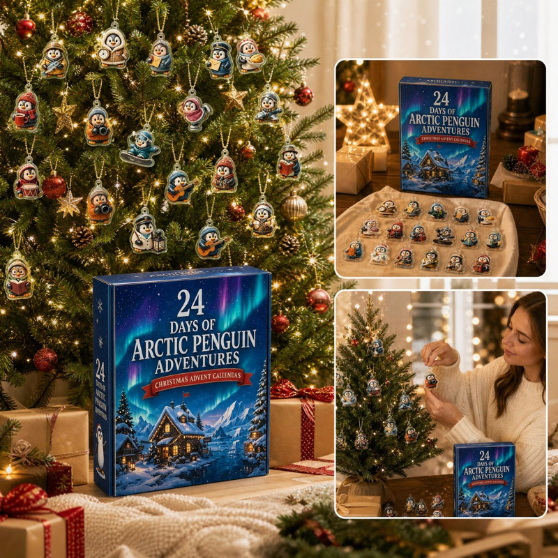 Calendrier de l'Avent 2026 : 24 jours d'aventures de pingouins, avec des jouets pingouins surprises, cadeau de Noël pour enfants et adultes.