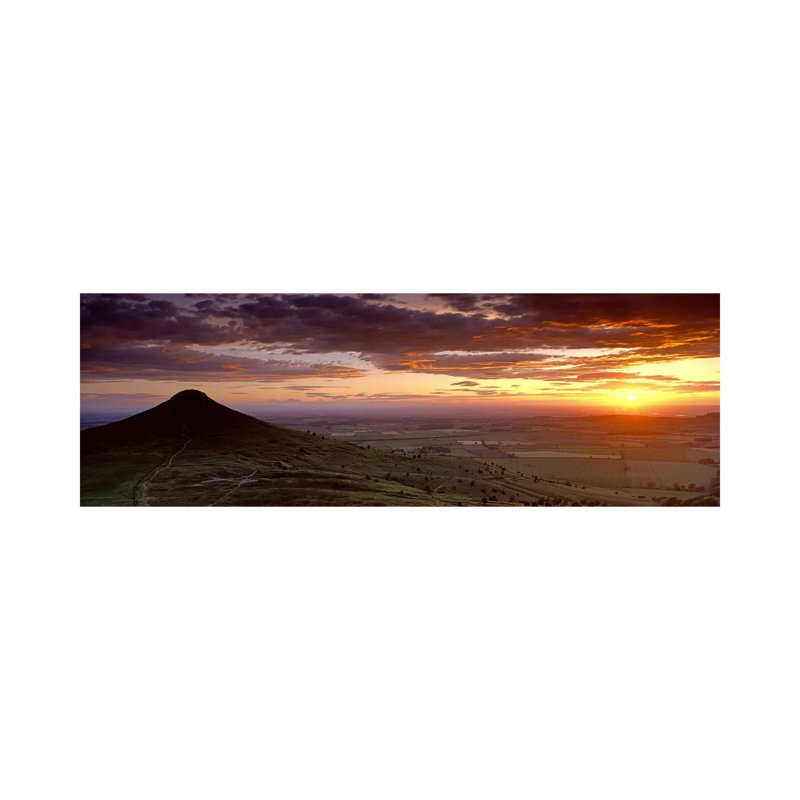 Silhouette Of A Hill At Sunset, Roseberry Topping, North Yorkshire, Cleveland - Wrapped Canvas Panoramic Print