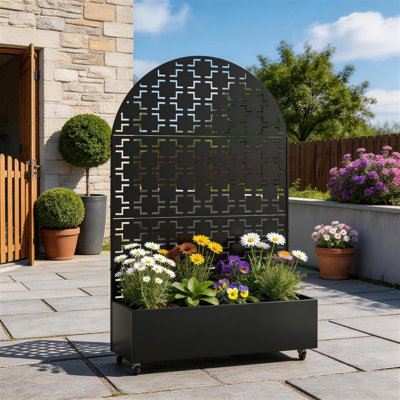 Sameer Metal Planter Box with Trellis and Wheels
