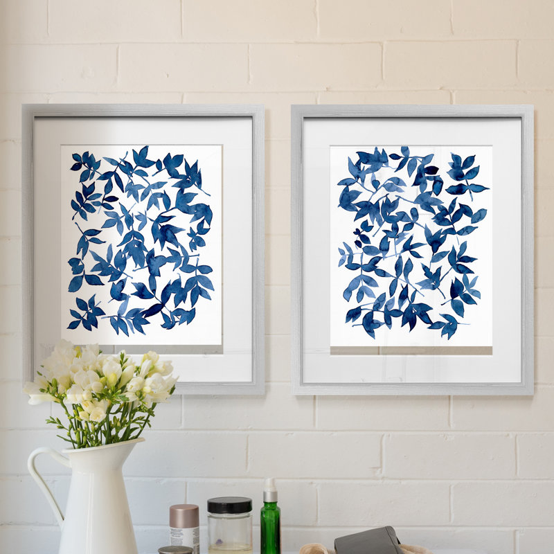 Indigo Fallen Leaves I-ensemble de 2 reproductions d’art graphique encadrées sur papier
