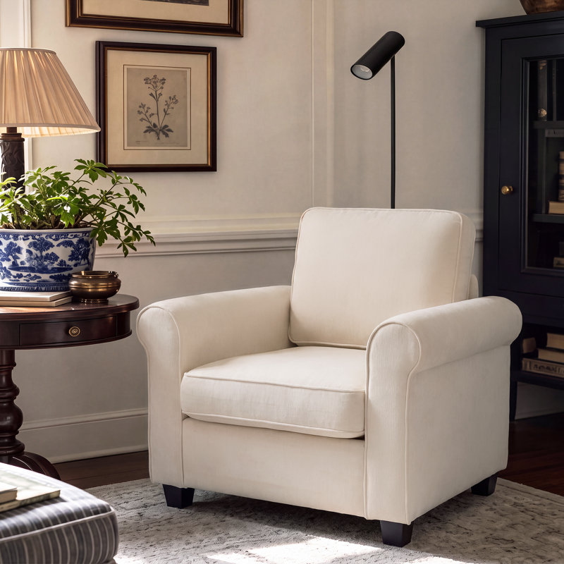 Chaise à accoudoirs roulés 37 po, Beige