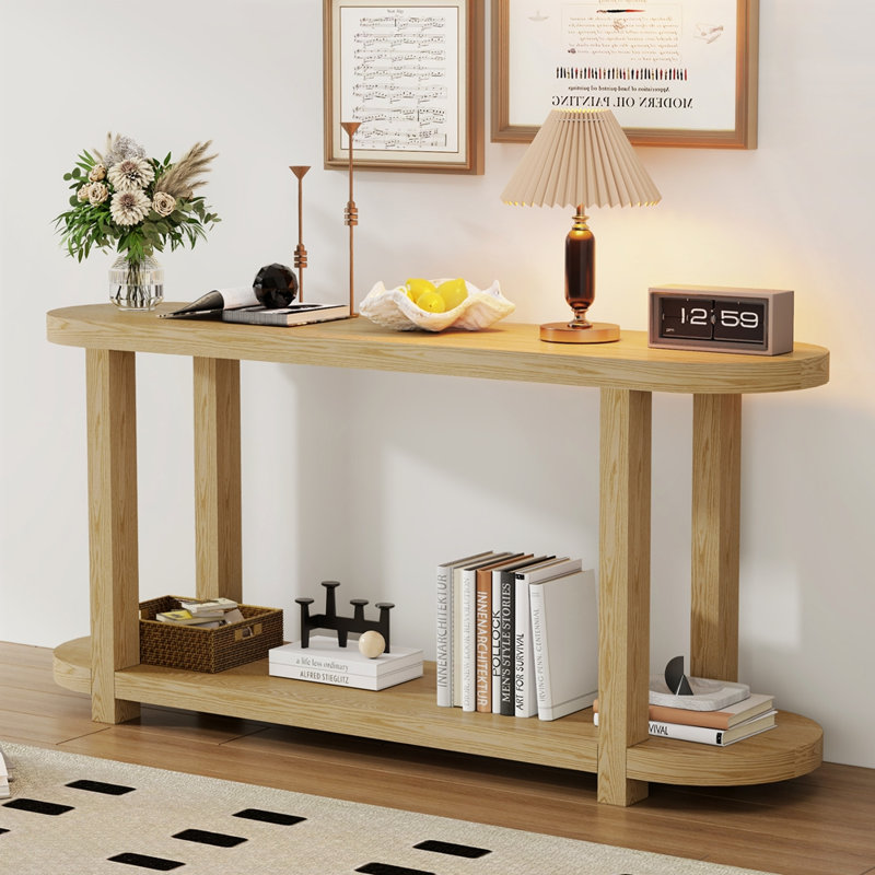 Table d'entrée moderne minimaliste en placage de frêne avec bureau ovale pour vestibule, couloir, salon et bureau, Natural