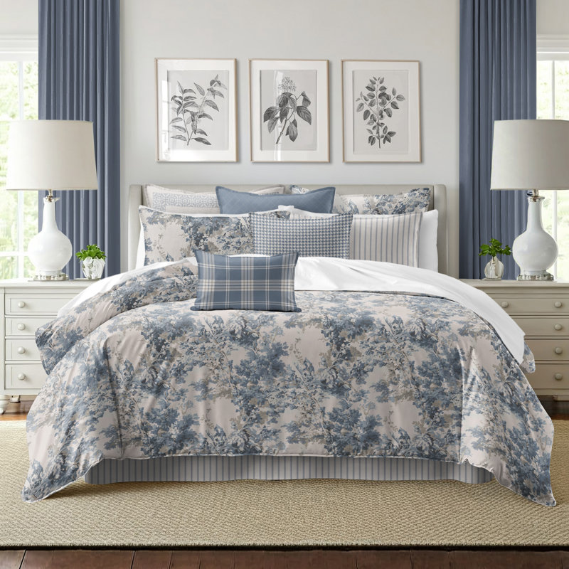 Dolce  Blue Fog Cotton Coverlet Set  8 Piece, Super King Coverlet + 7 Additional Pieces