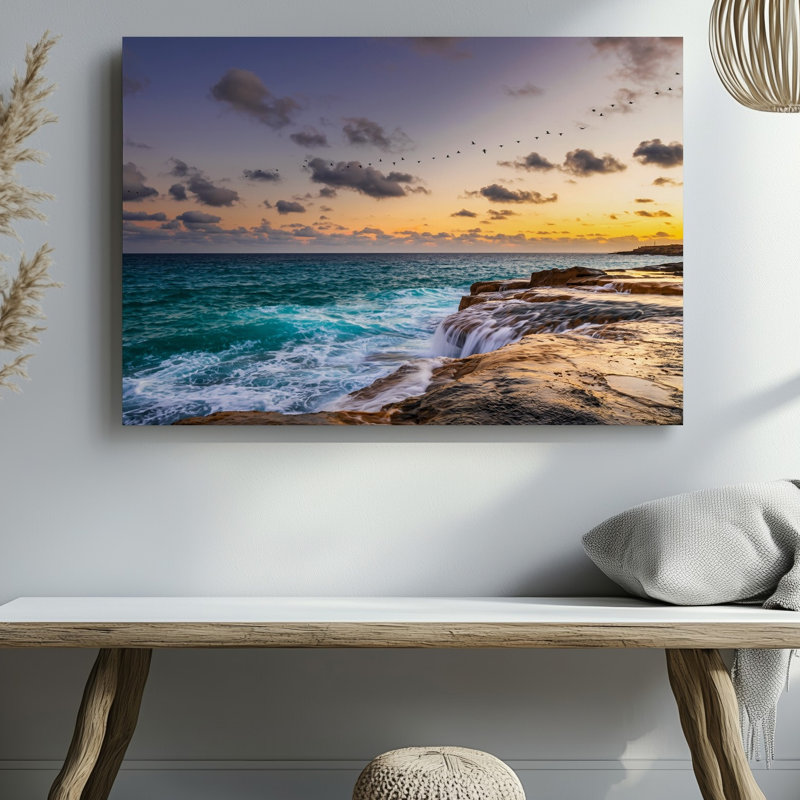 Reproduction d'art sur toile, "Scène côtière sereine au coucher du soleil", H 9 po x l 12 po