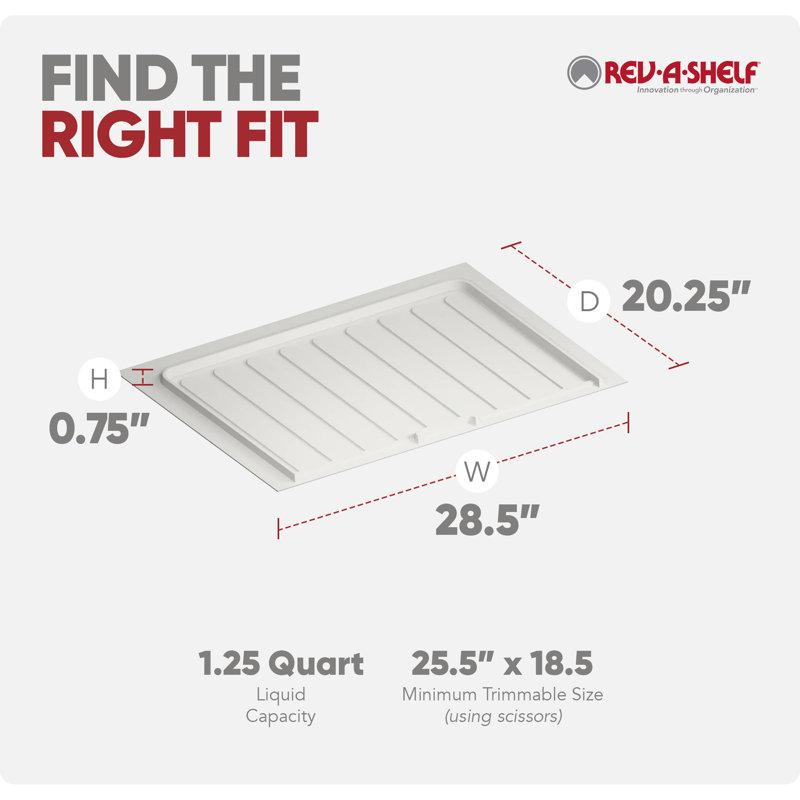 Rev-A-Shelf Under Sink Drip Tray for Vanity Base Cabinets, Fits 27" - 30", 28.5"W x 20.2"L