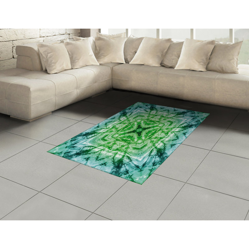 Green High Density Long Fiber Poly Threads Decorative Area Rug Carpet, Rectangle 4' x 5'8"