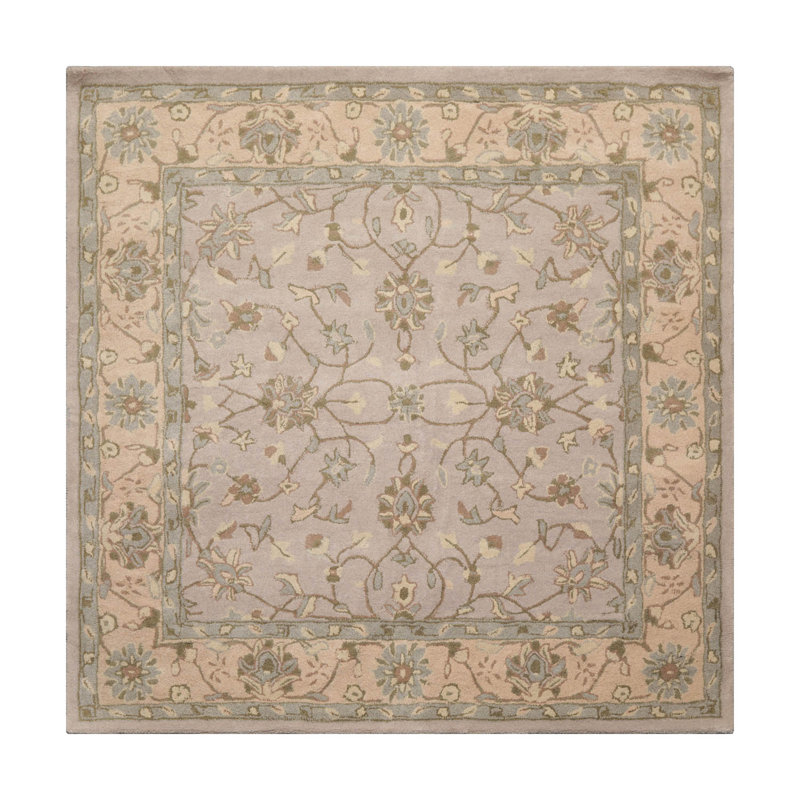 Tapis traditionnel taupe en laine Agra touffeté à la main de style oriental, Rond 6 pi