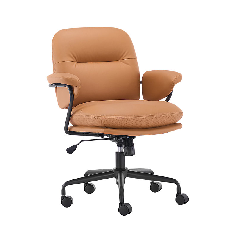 Hickson Swivel Tilting Faux leather Upholstered office chair with Lumbar Support, Camel