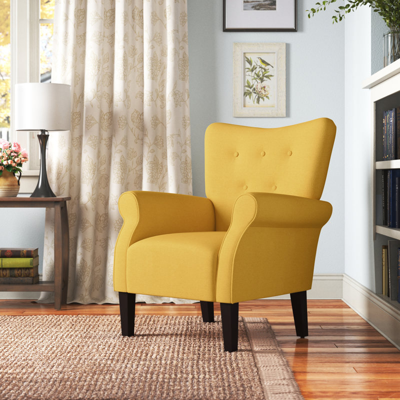 Fauteuil rembourré capitonné de 30,3 po de largeur, Lin jaune citrine