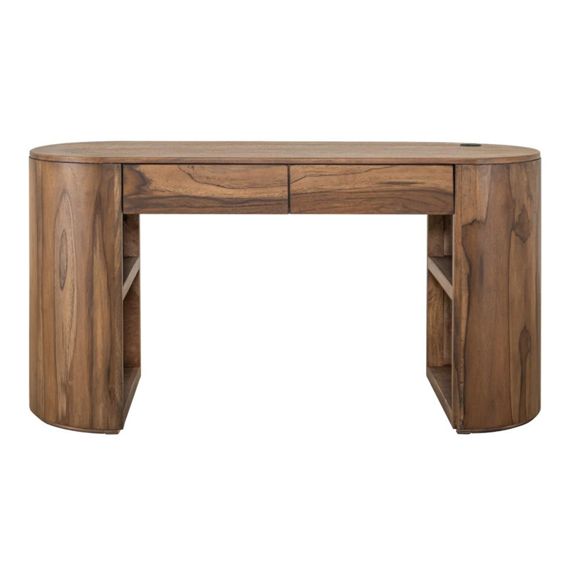 Bureau d'écriture Eray, 2 tiroirs, ports USB, bois 60 po, Brun amande