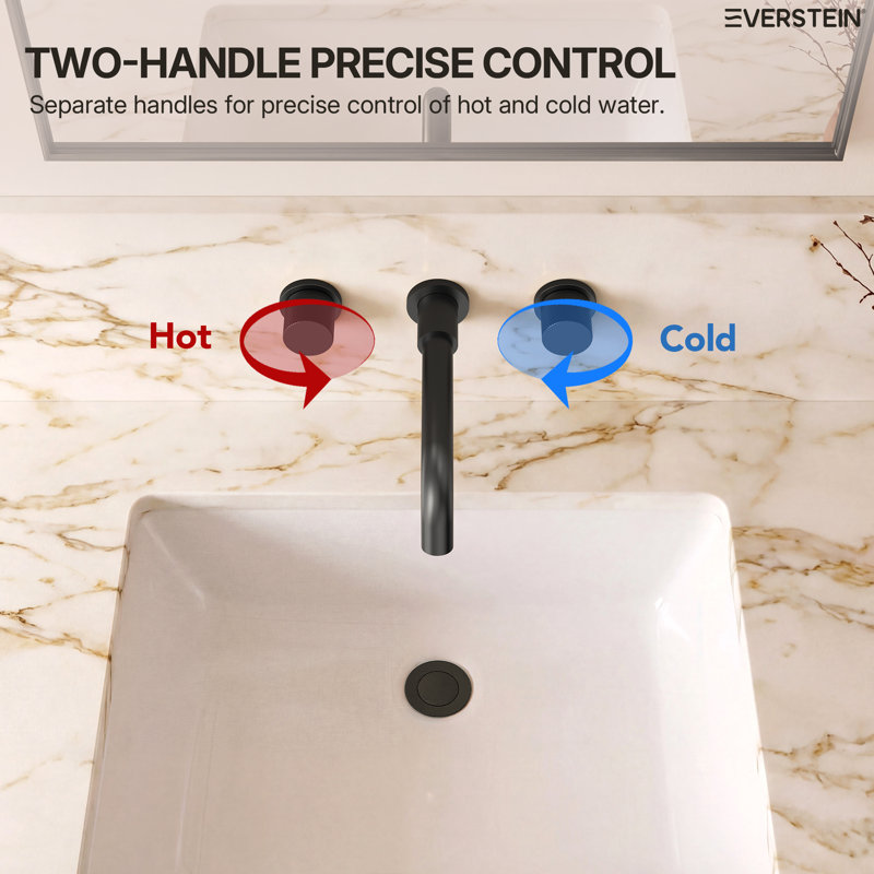 Wall Bathroom Faucet 3 Hole,Bathroom Sink Faucet with Drain Assembly, Matte Black, Matte Black