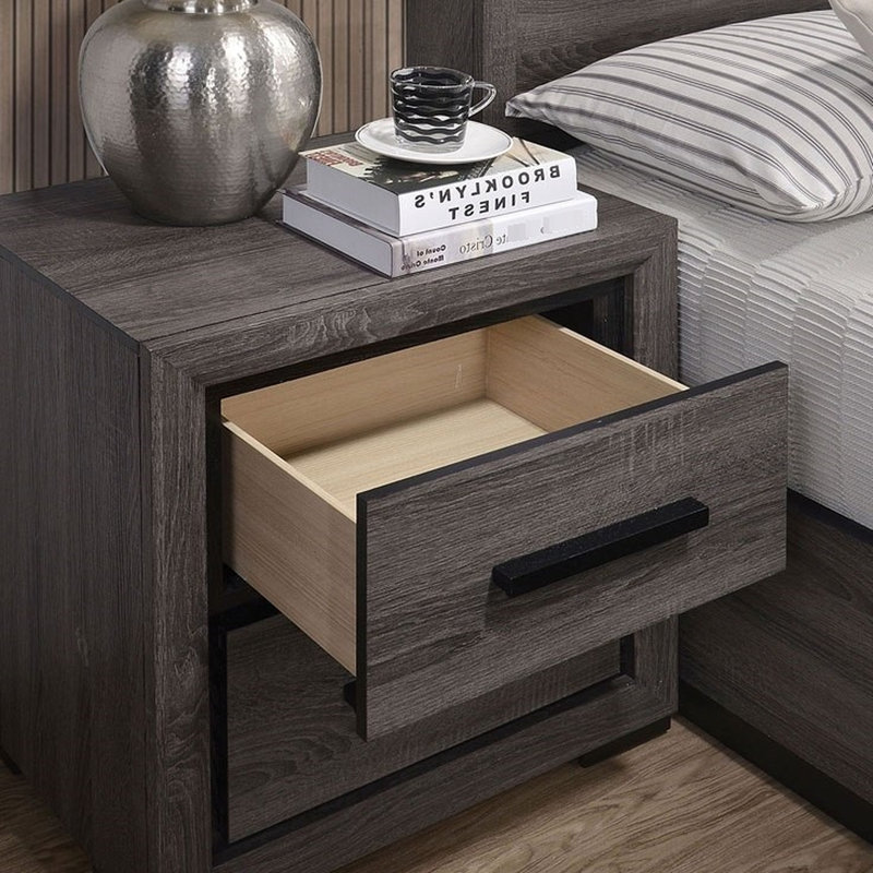 Armoire de chevet moderne grise, conception bicolore et garniture noire, 2 tables de chevet magnétisme pour la chambre à coucher, garniture, 2 tiroirs, installation simple
