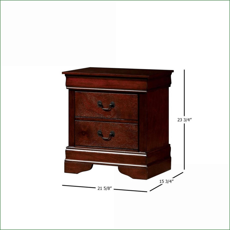 Table de chevet transitionnelle en bois massif cerise avec tiroirs de rangement, Rouge