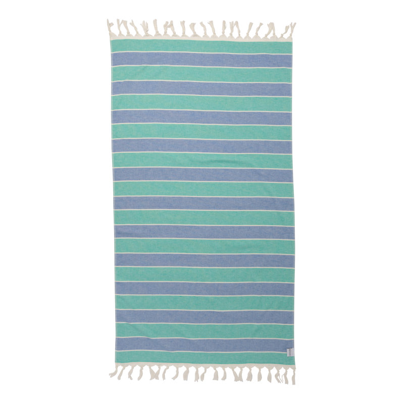 Chanyah Striped Organic Turkish Cotton Bath & Beach Towel with Terry on One Side, 68" x 37", Mint/Blue