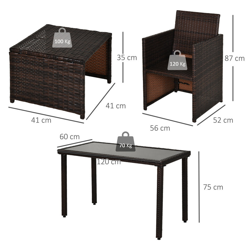 Wicker and Steel Patio Dining Set Table,