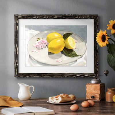 Citrons sur une plaque II - reproduction encadrée rustique avec tableau mat